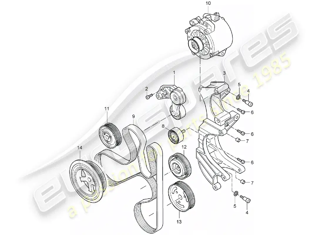 porsche 2003 (cayenne e1 9pa) amortiguador tensor de correa diagrama de piezas
