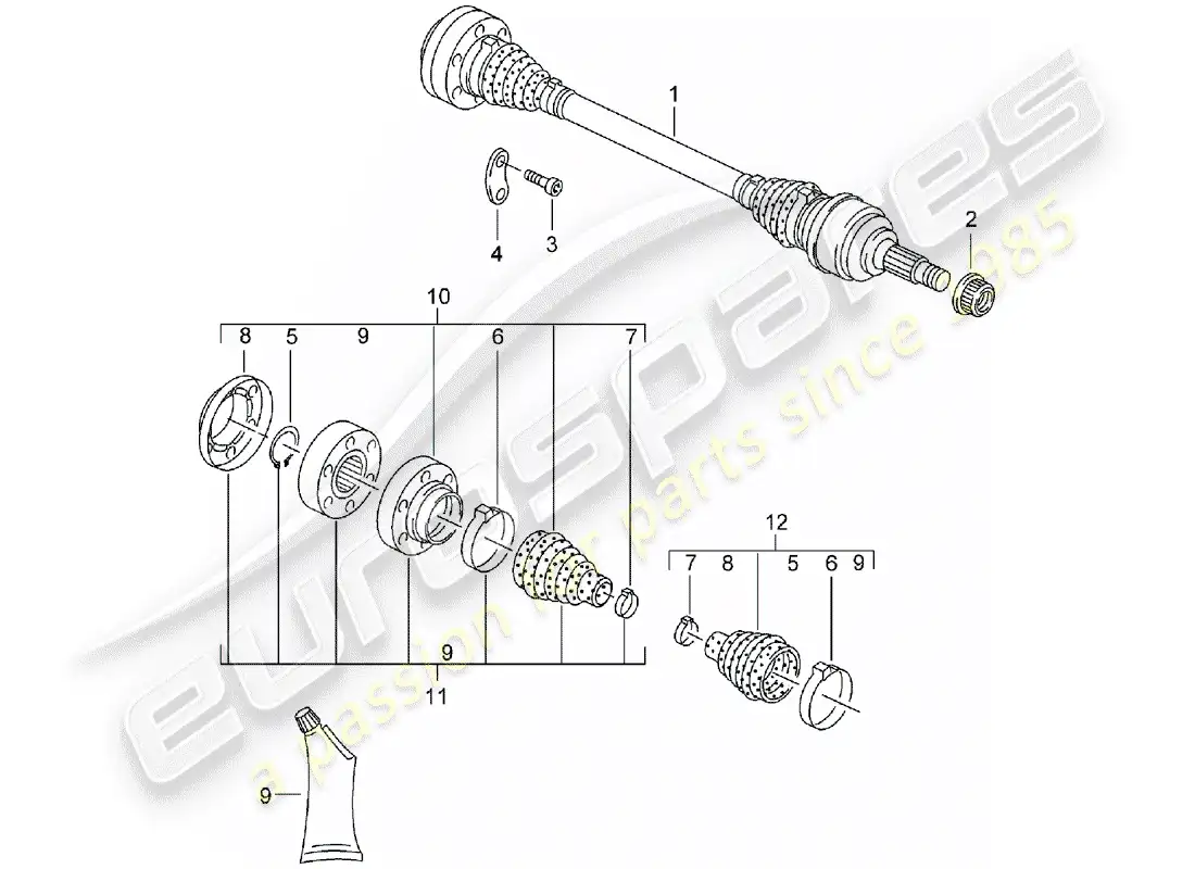 porsche 2003 (cayenne e1 9pa) eje de accionamiento diagrama de piezas