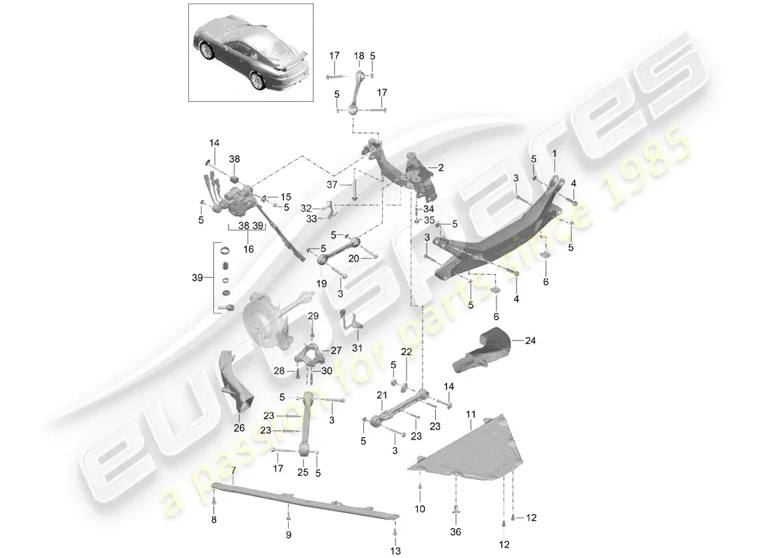porsche 2019 (991-2 r/gt3/rs) eje posterior diagrama de piezas