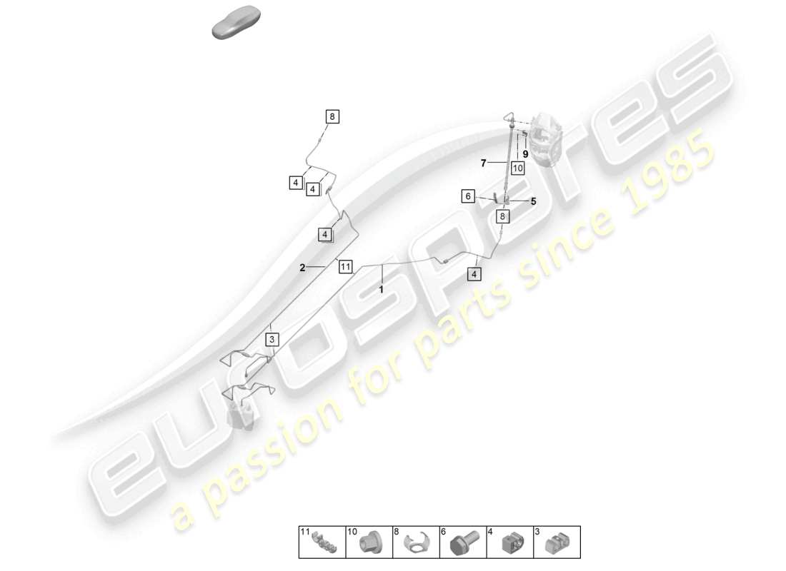 porsche 2025 (992-2 gt3) línea de freno central parte inferior trasera eje trasero diagrama de piezas