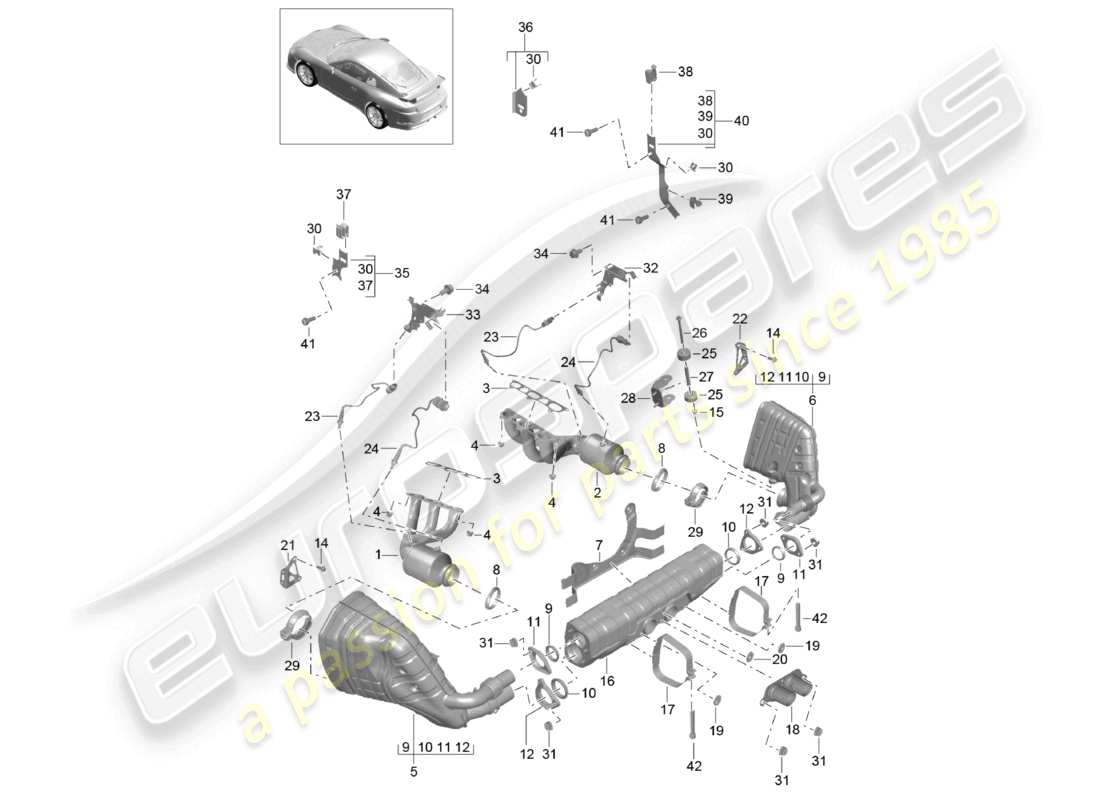 porsche 2021 (991-2 r/gt3/rs) sistema de escape gt3 rs 911 r diagrama de piezas