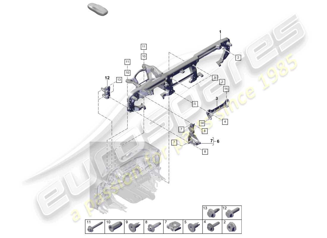 porsche 2024 (panamera 976) diagrama de piezas del soporte del tablero de instrumentos