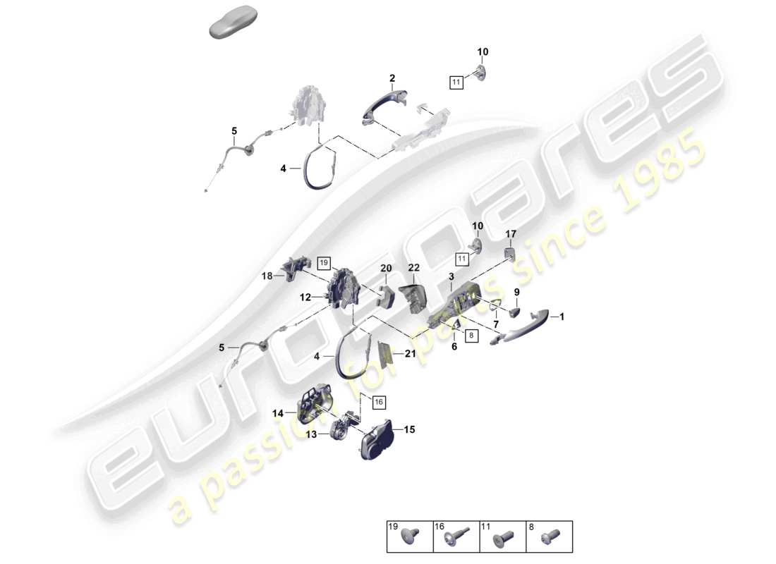 porsche 2024 (panamera 976) manija de la puerta, diagrama de piezas de la cerradura de la puerta trasera exterior