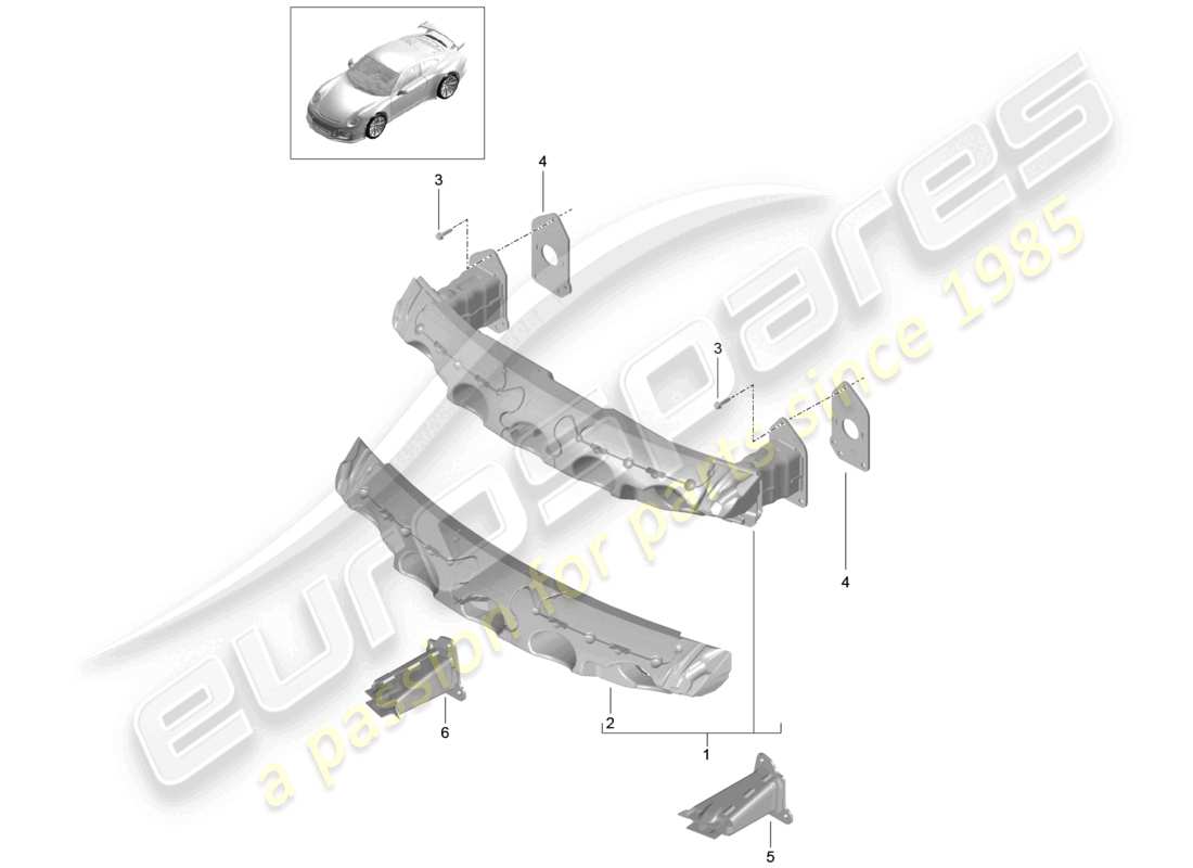 porsche 2021 (991-2 r/gt3/rs) porta parachoques delantero d >>- diagrama de piezas mj 2017