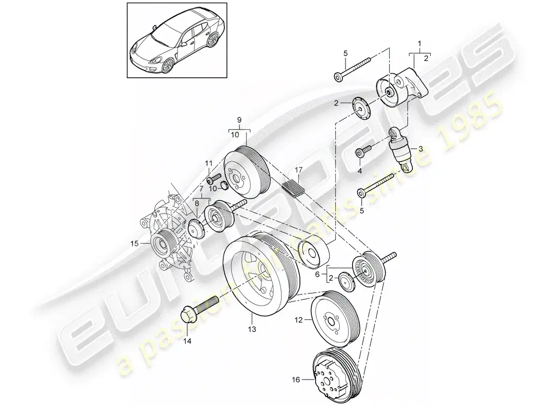 porsche 2013 (panamera 970) amortiguador tensor de correa diagrama de piezas