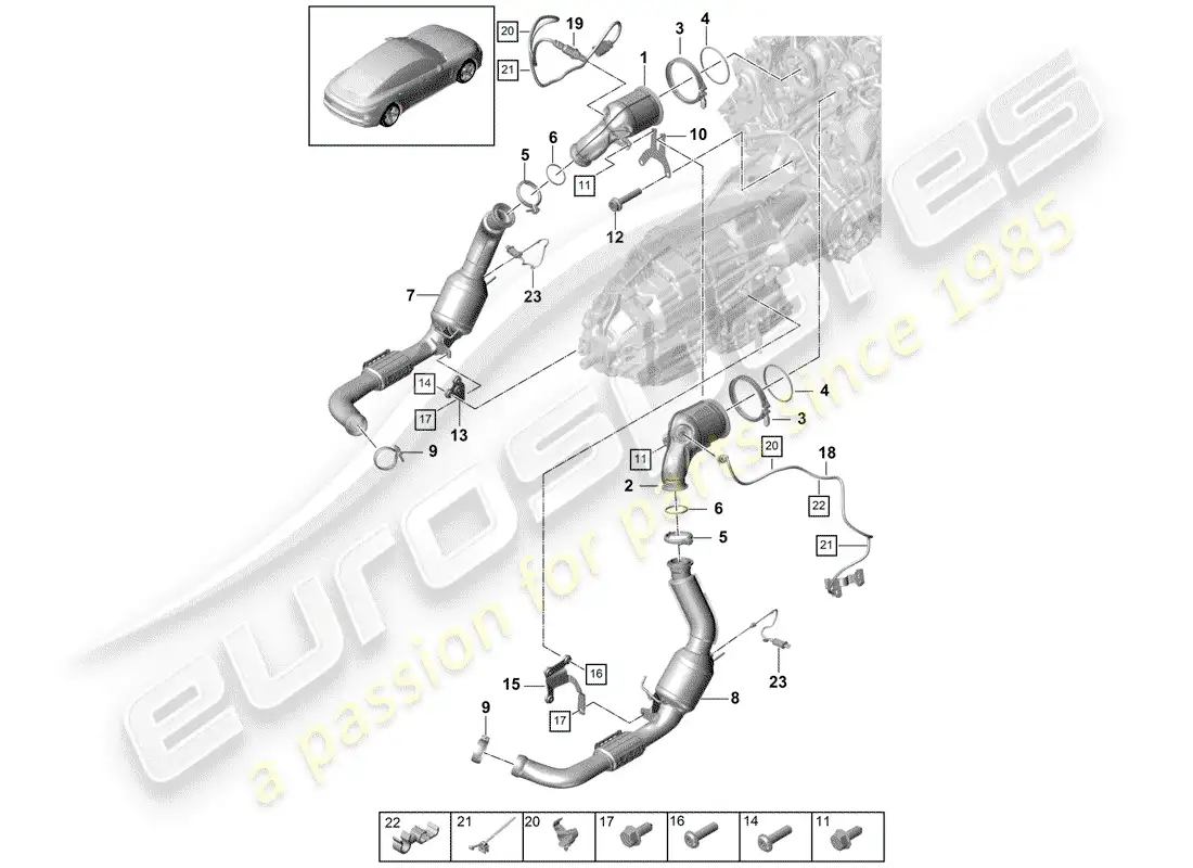 porsche 2018 (panamera 971-1) sistema de escape diagrama de piezas