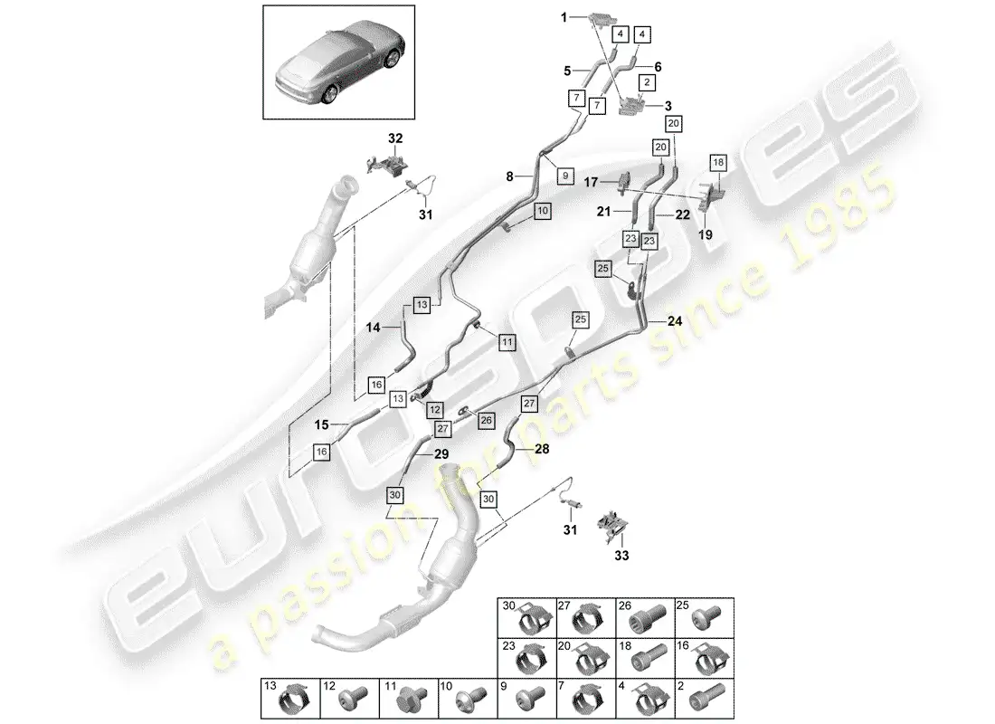 porsche 2018 (panamera 971-1) sistema de escape diagrama de piezas
