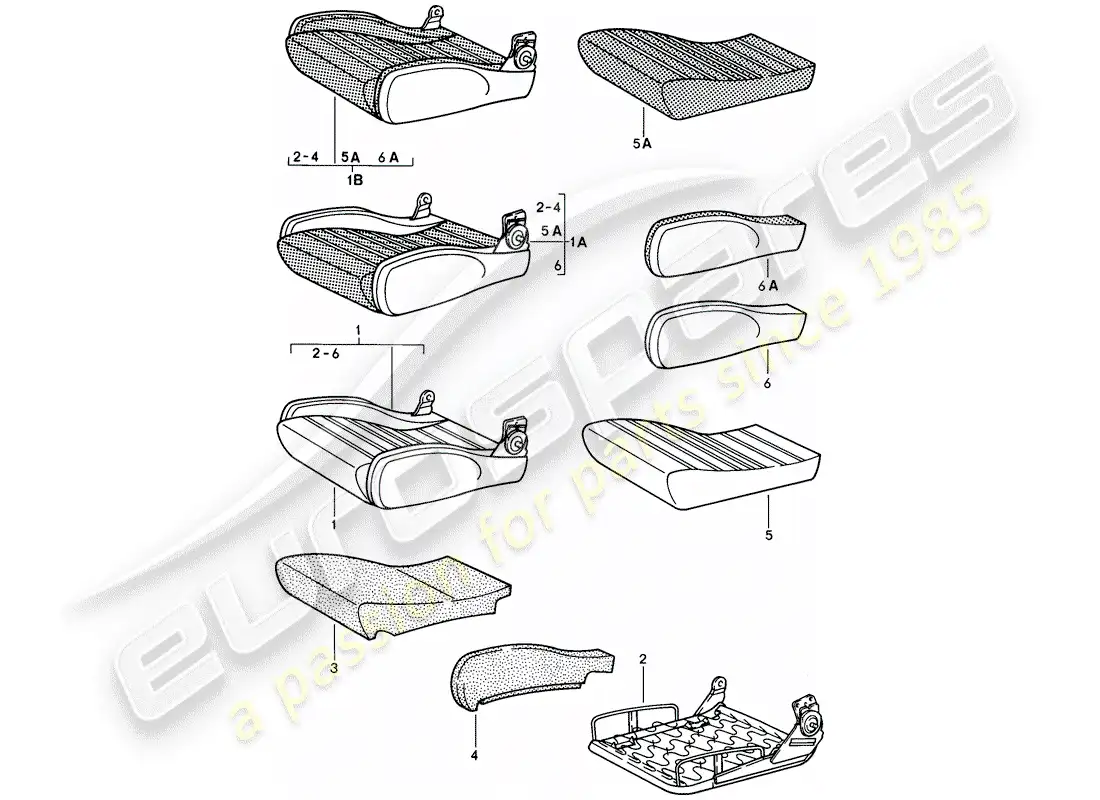 porsche 1986 (928) asiento deportivo - ajustable manualmente - cojín - partes individuales - d >> - mj 1984 diagrama de piezas