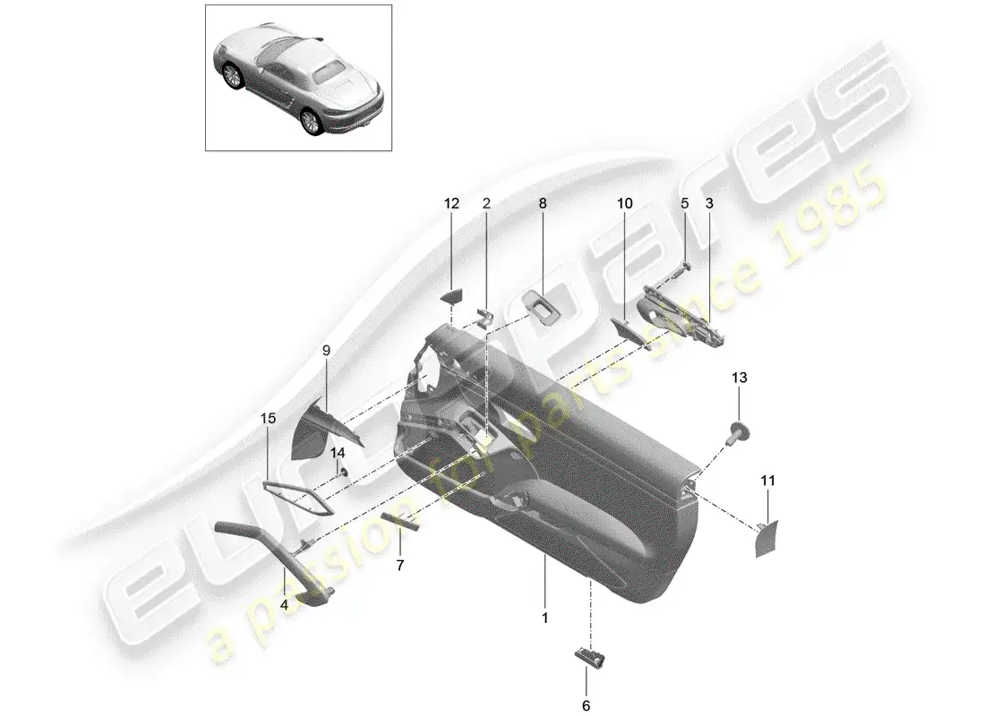 porsche 2017 (718 boxster) panel de la puerta diagrama de piezas