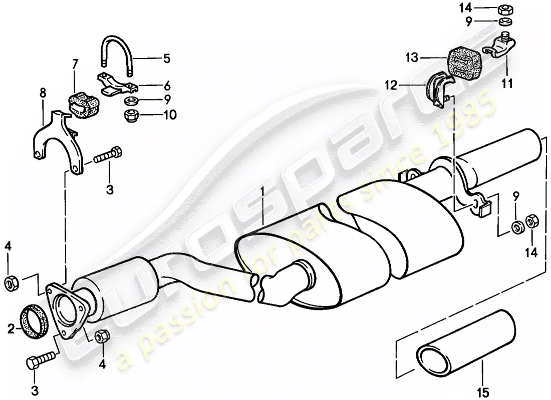porsche 1988 (944) sistema de escape - silenciador de escape, trasero diagrama de piezas