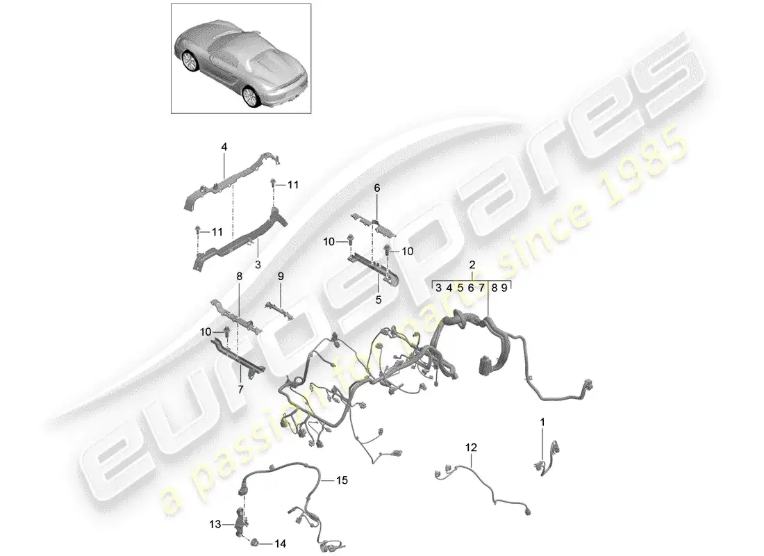 porsche 2016 (981 boxster spyder) cableando arneses diagrama de piezas