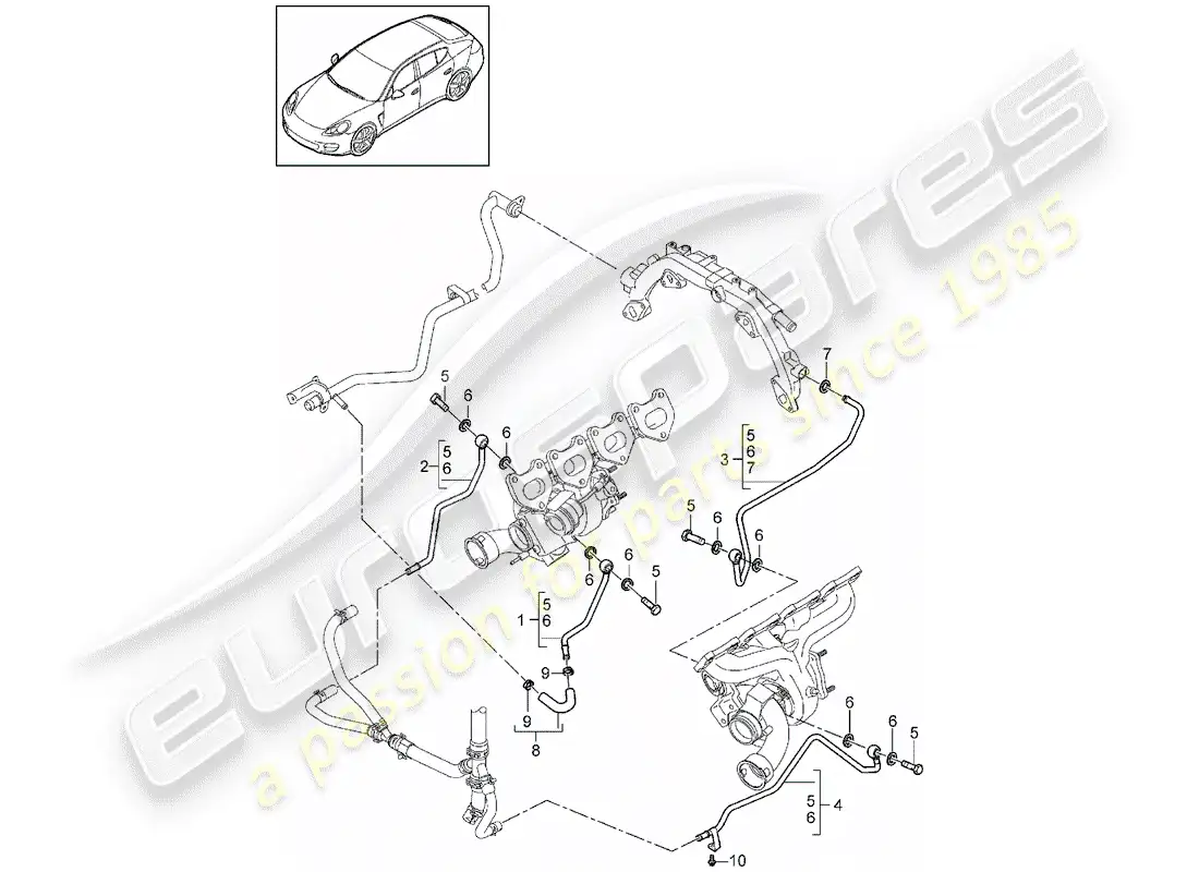 porsche 2010 (panamera 970) tubo de agua diagrama de piezas