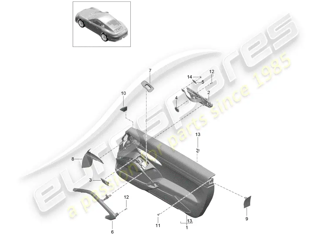 porsche 2015 (991-1 r/gt3/rs) panel de la puerta diagrama de piezas