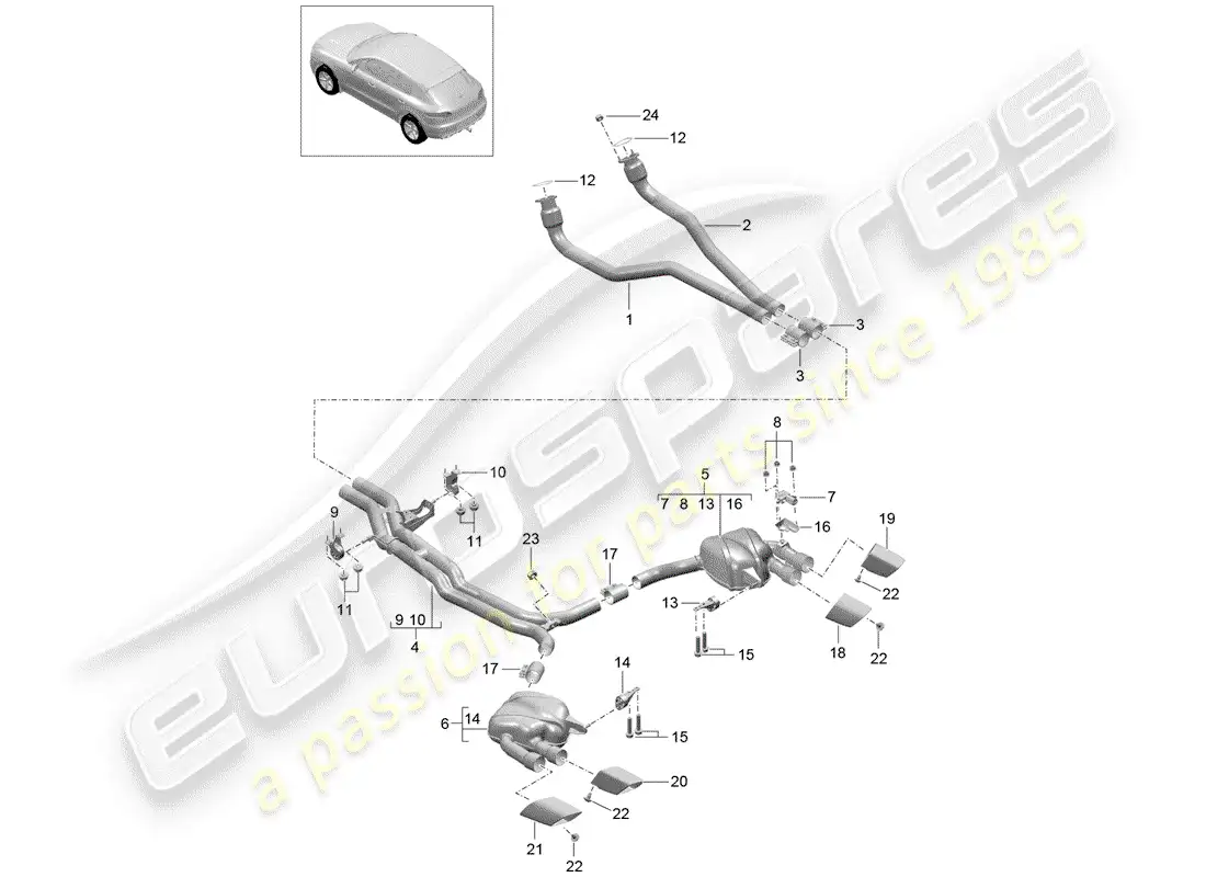 porsche 2017 (macan) sistema de escape diagrama de piezas