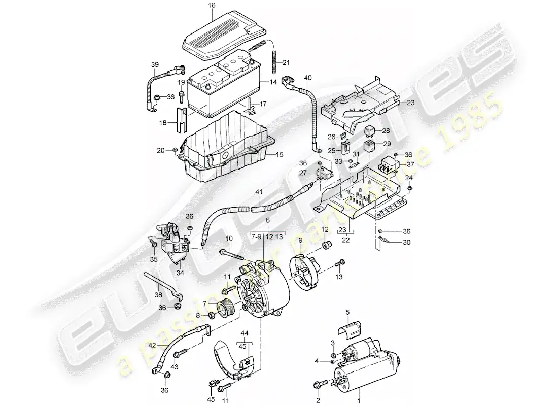 porsche 2003 (cayenne e1 9pa) batería diagrama de piezas