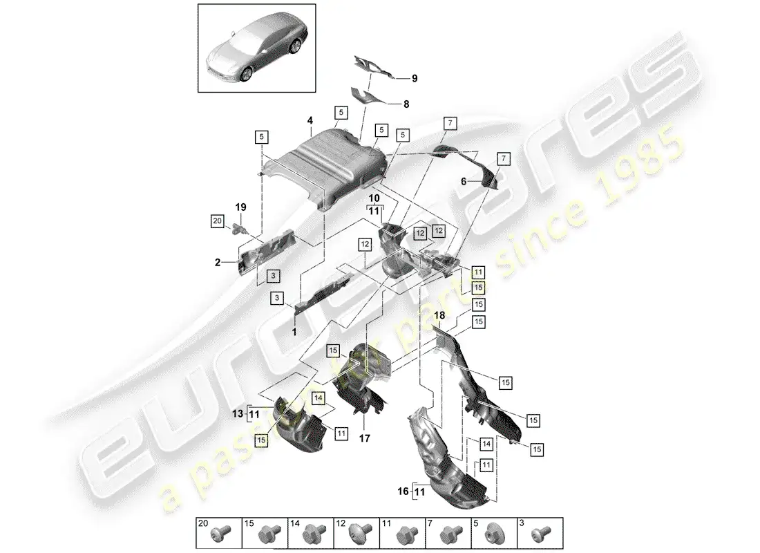 porsche 2020 (panamera 971-1) sistema de escape diagrama de piezas