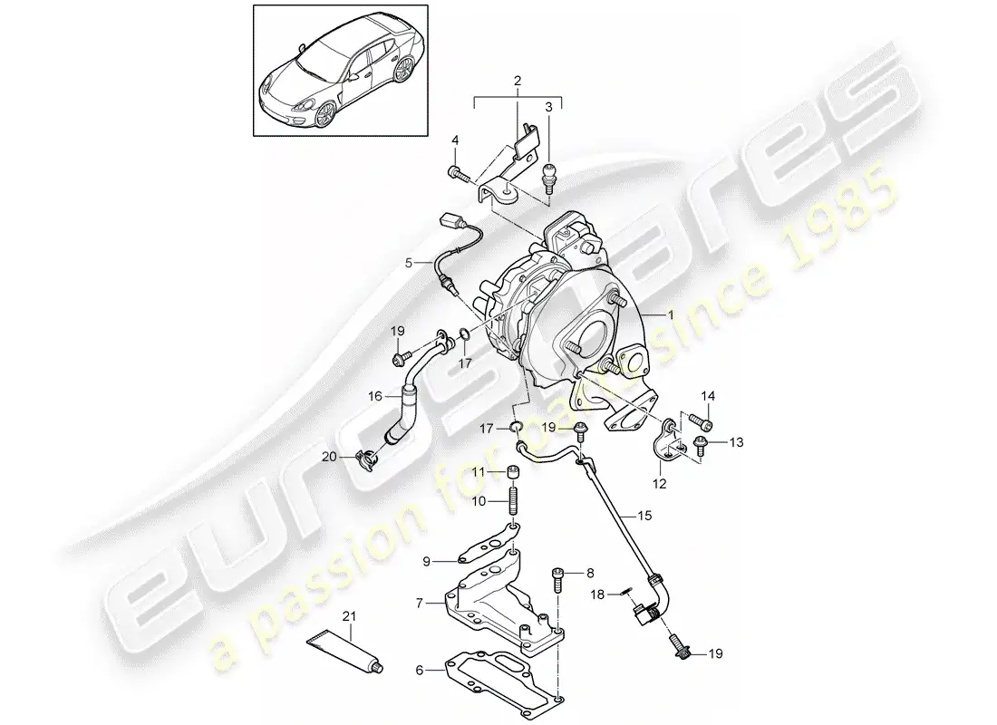 porsche 2016 (panamera 970) turbocompresor de gases de escape diagrama de piezas