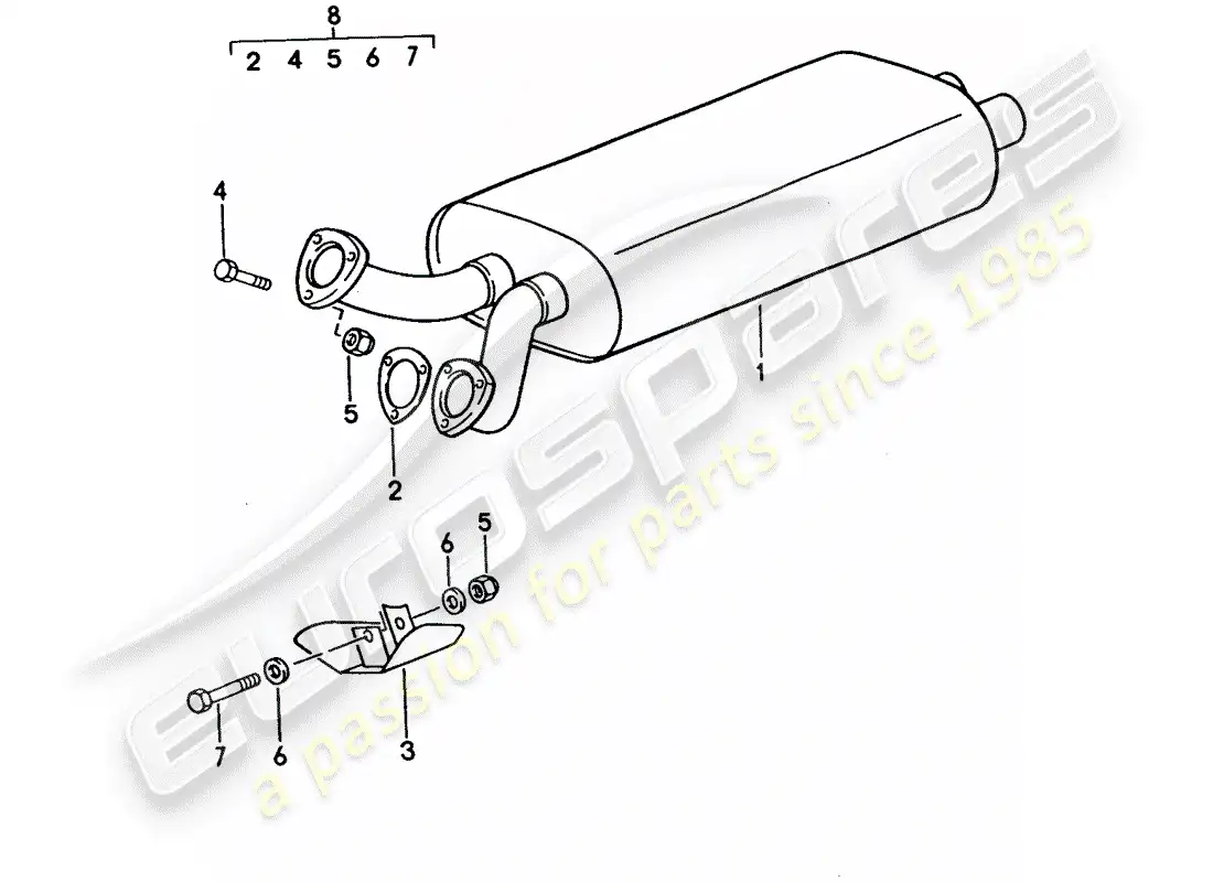 porsche 1992 (928) sistema de escape - silenciador de escape, delantero diagrama de piezas