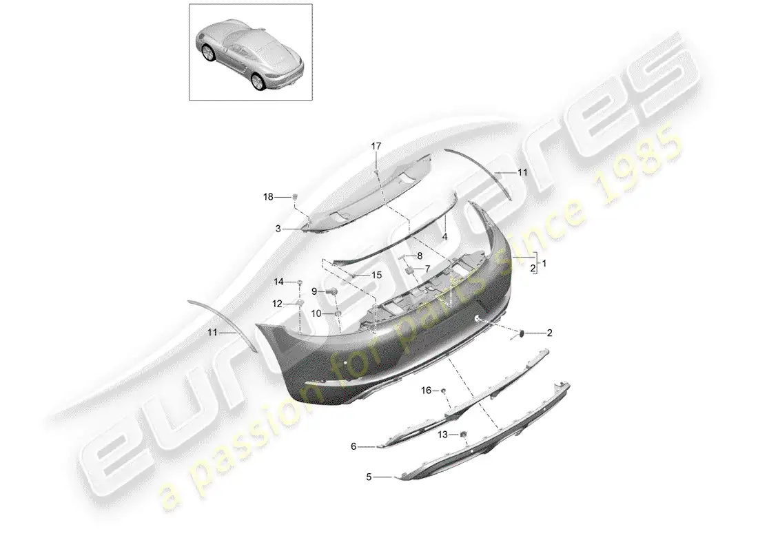 porsche 2020 (718 cayman) parachoque diagrama de piezas