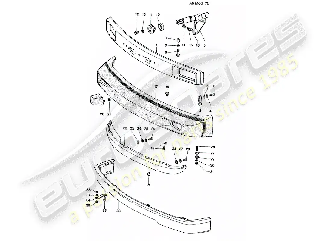 porsche 1974 (914) parachoques - d - mj 1975>> diagrama de piezas