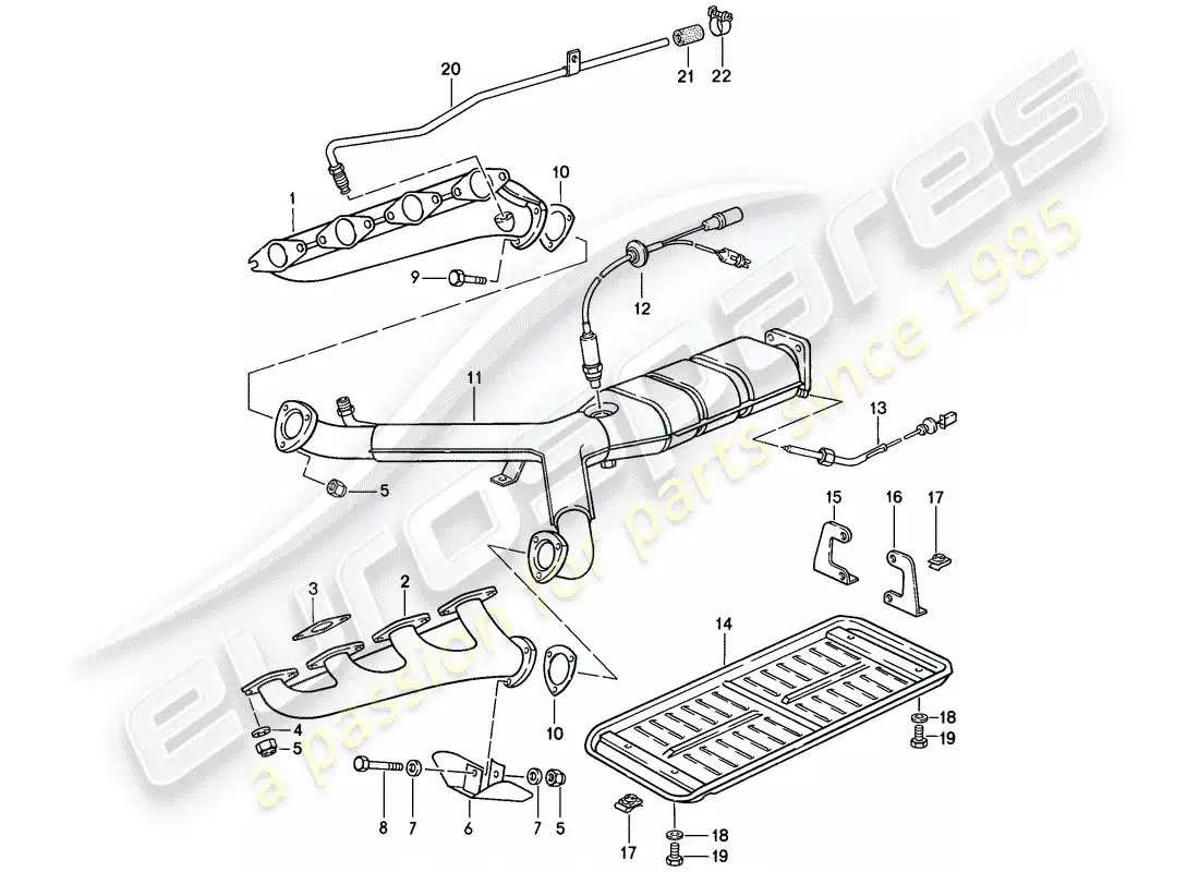 porsche 1986 (928) sistema de escape - catalizador diagrama de piezas