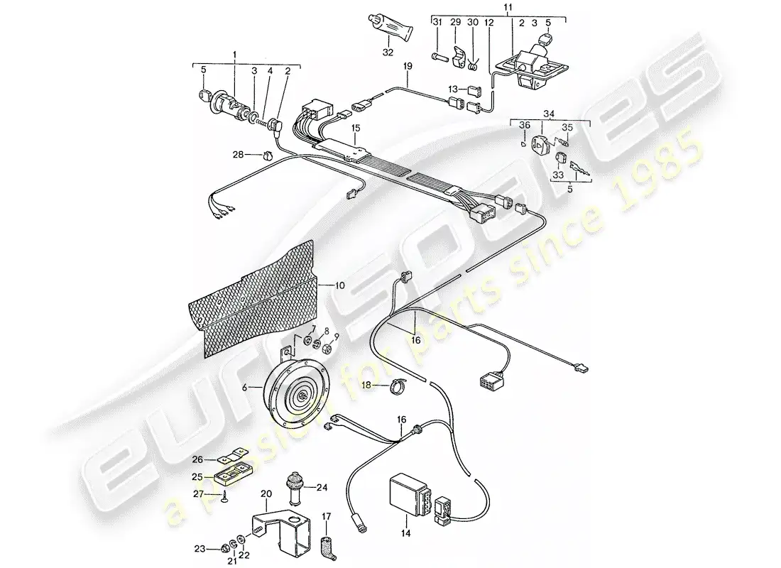 porsche 1990 (928) sistema de alarmas diagrama de piezas