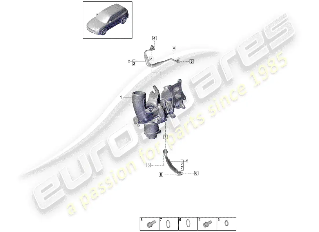 porsche 2020 (cayenne e3 9ya/9yb) línea de presión de aceite para diagrama de piezas
