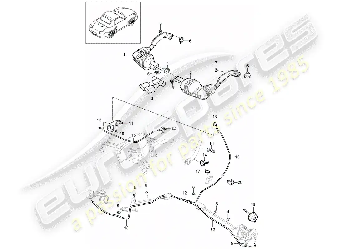 porsche 2012 (987 boxster) sistema de escape diagrama de piezas