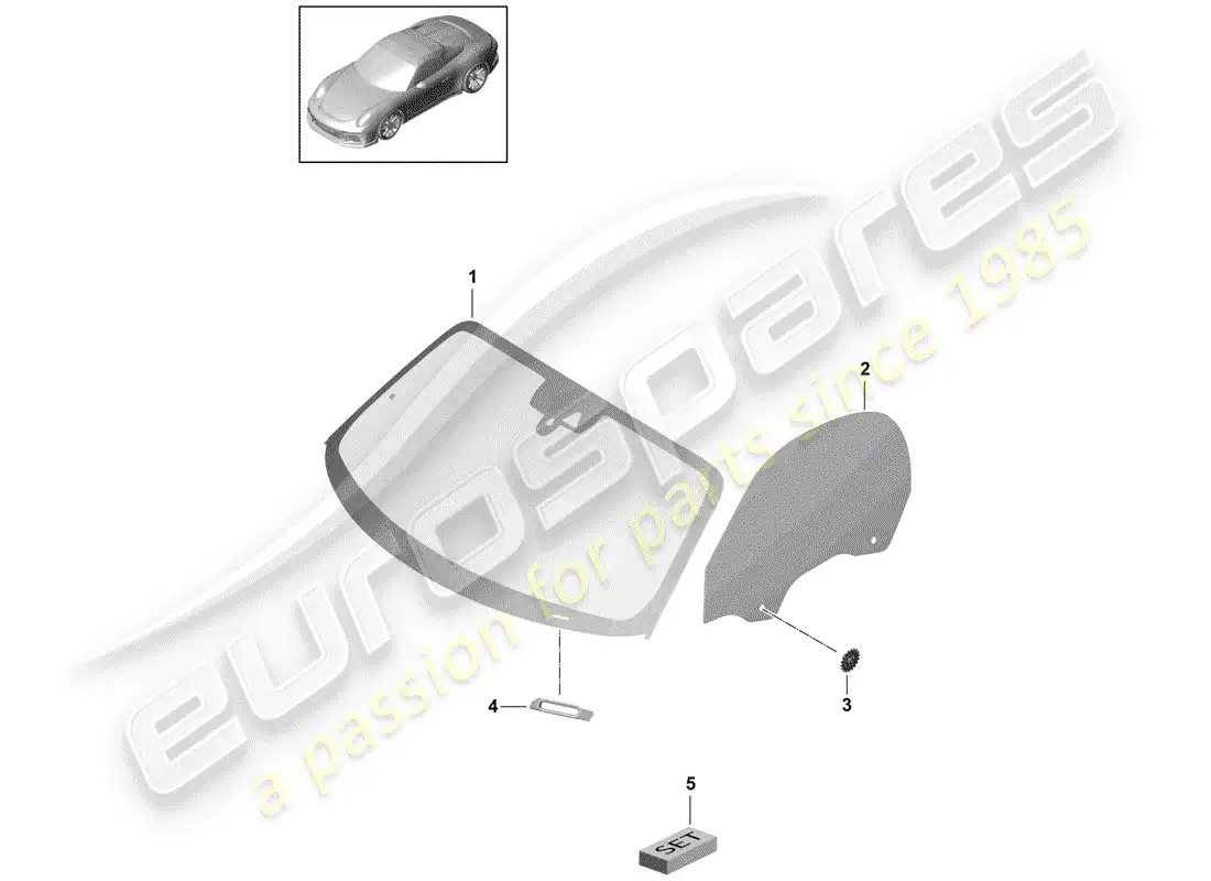 porsche 2019 (991-2 r/gt3/rs) vidrio del parabrisas diagrama de piezas
