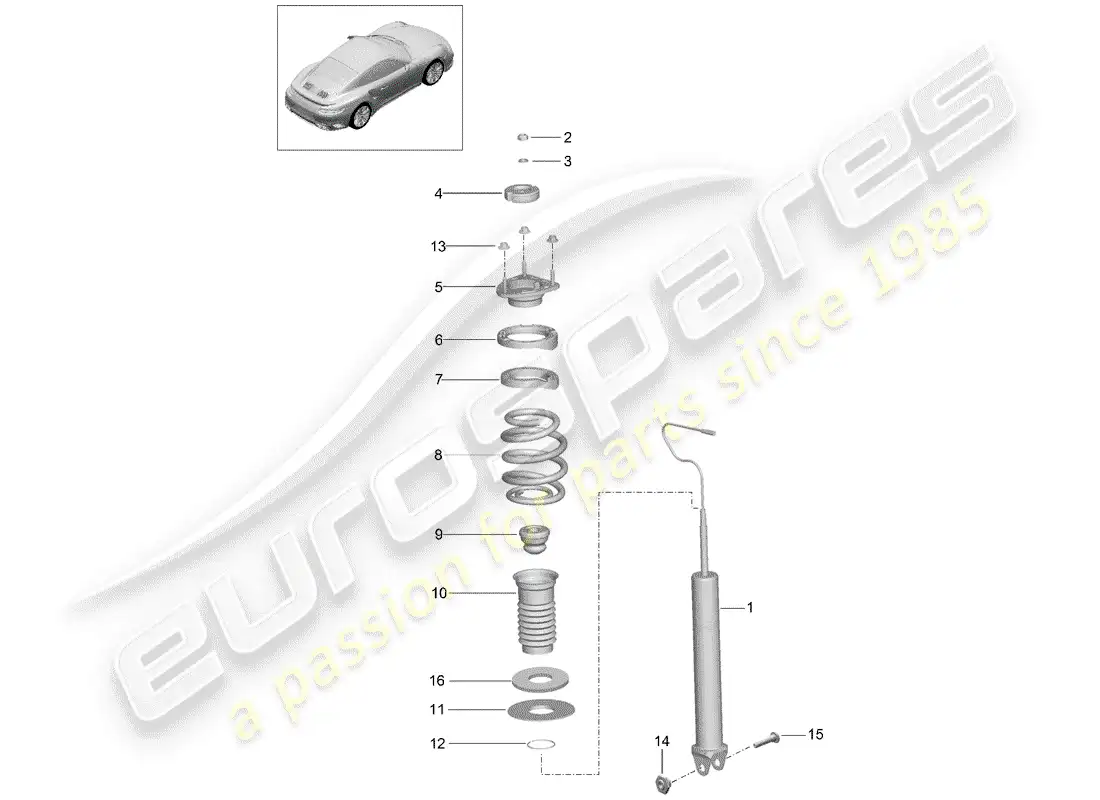 porsche 2016 (991-1 turbo) amortiguador diagrama de piezas