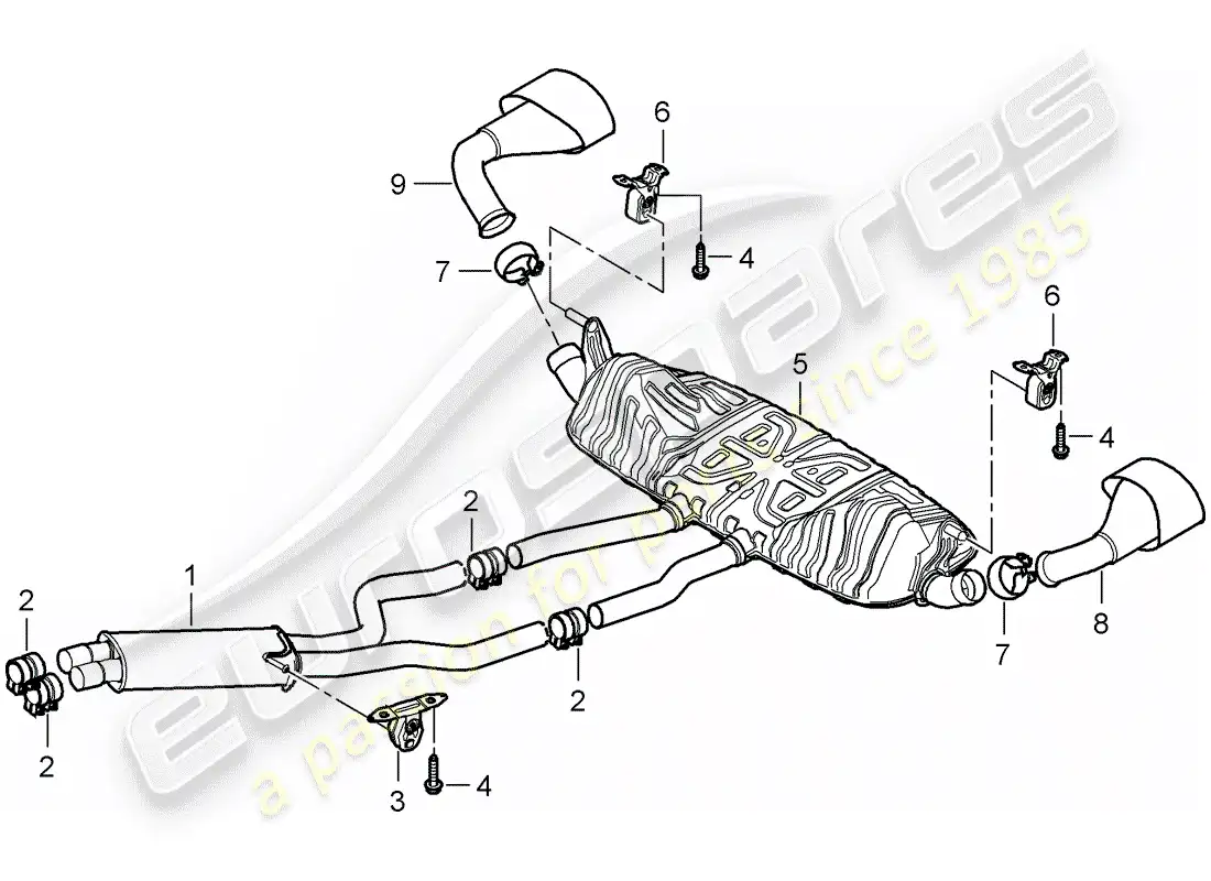 porsche 2008 (cayenne e1 9pa) sistema de escape diagrama de piezas