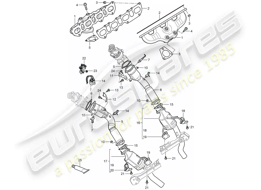 porsche 2008 (cayenne e1 9pa) sistema de escape diagrama de piezas