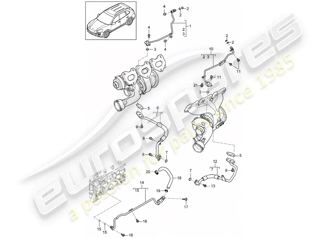 porsche 2016 (cayenne e2 92a) tubería de petróleo diagrama de piezas