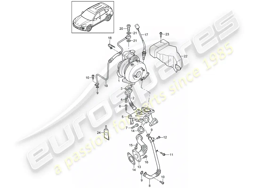 porsche 2016 (cayenne e2 92a) turbocompresor de gases de escape diagrama de piezas