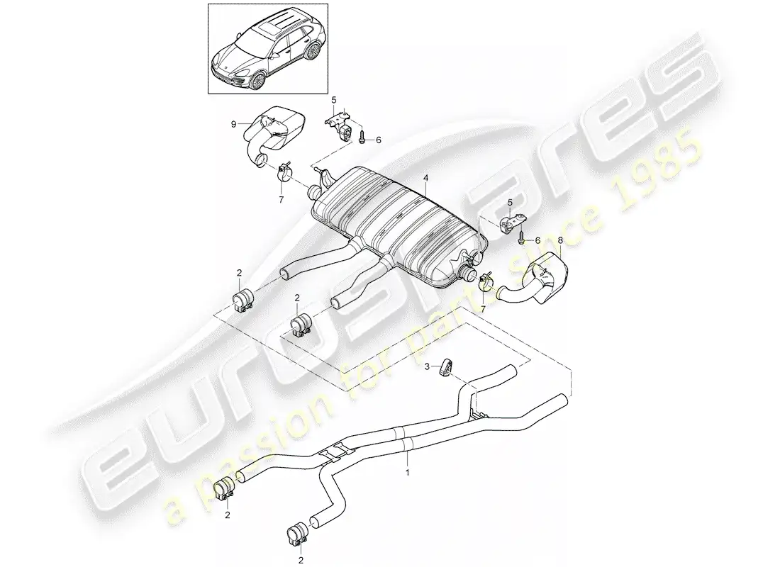 porsche 2011 (cayenne e2 92a) sistema de escape diagrama de piezas