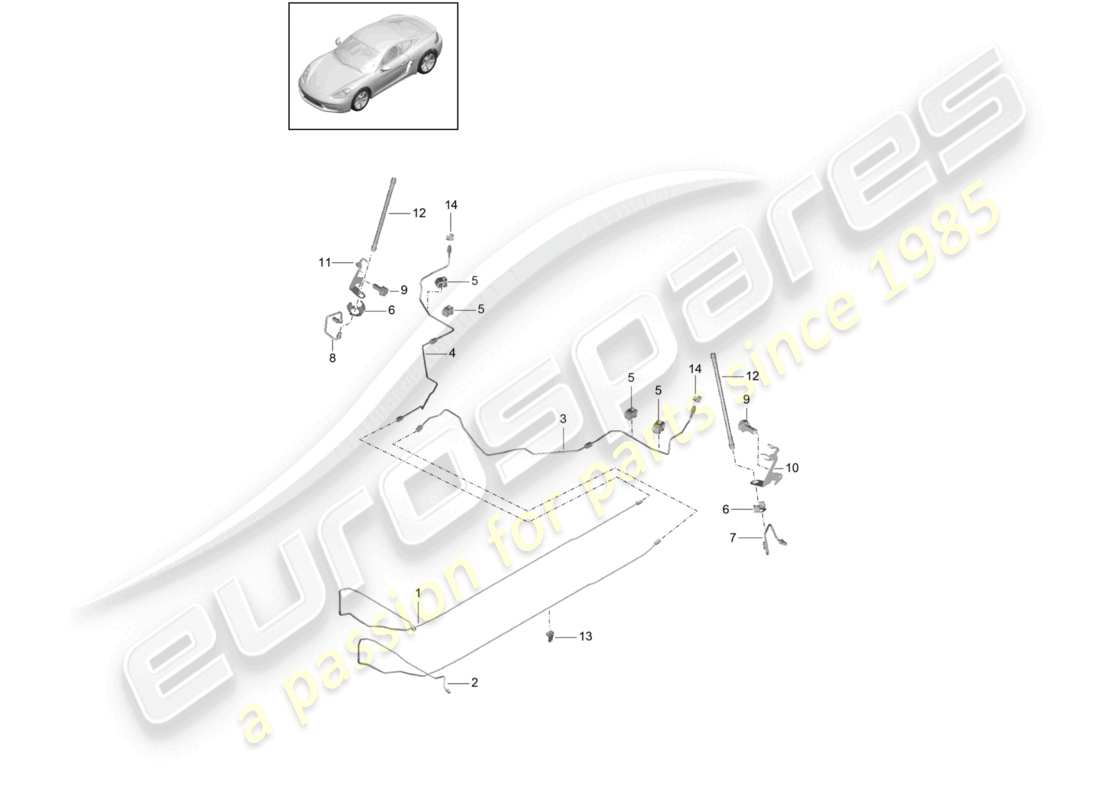 porsche 2023 (718 cayman) diagrama de piezas de la parte trasera de la parte inferior de la carrocería del centro de la línea de freno