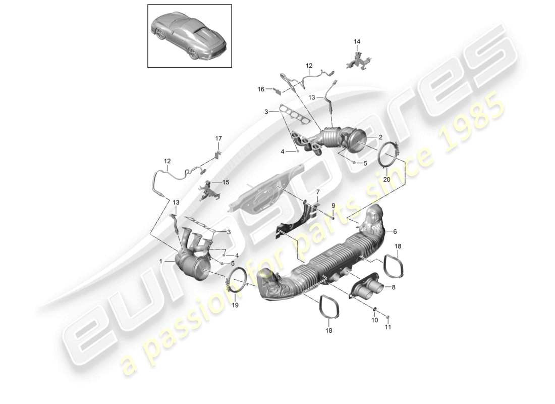 porsche 2021 (991-2 r/gt3/rs) diagrama de piezas del sistema de escape speedster