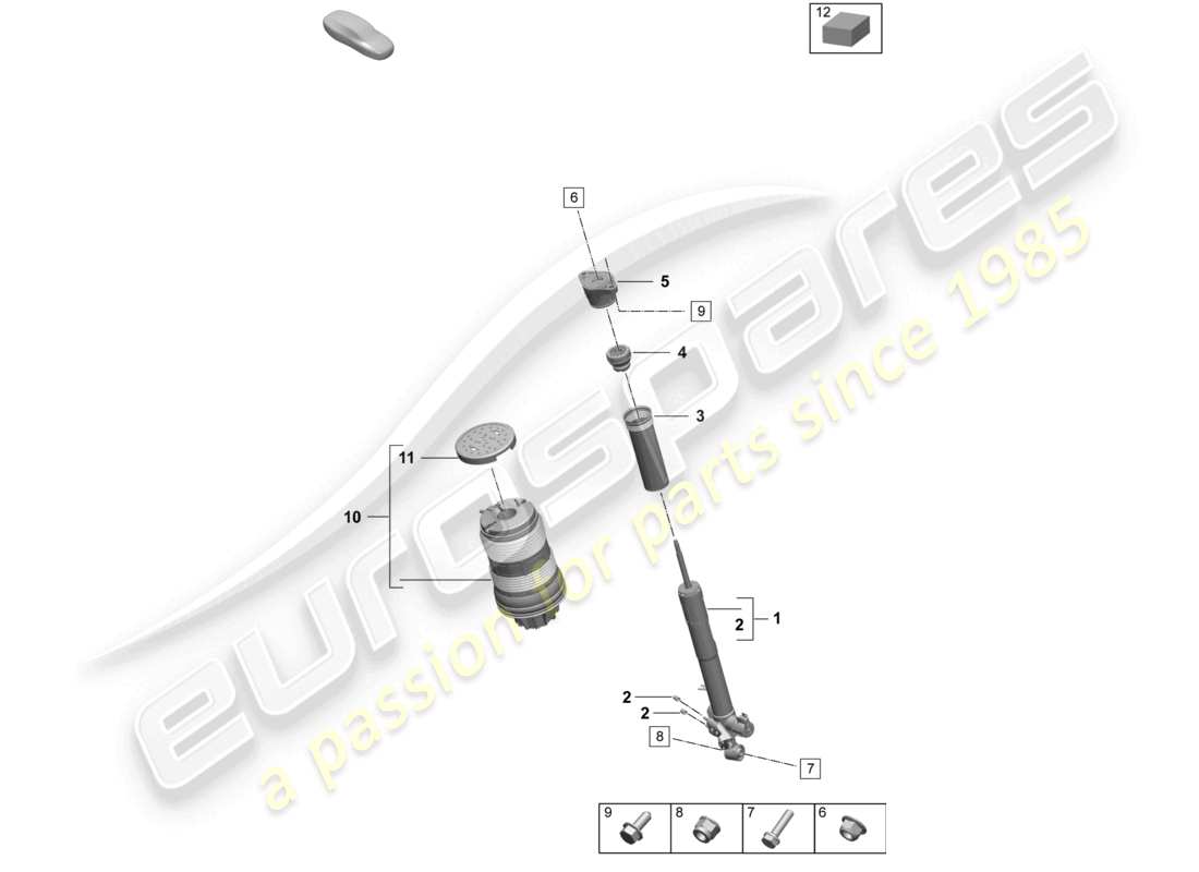 porsche 2025 (taycan 9j1-2) diagrama de piezas de los amortiguadores de suspensión neumática