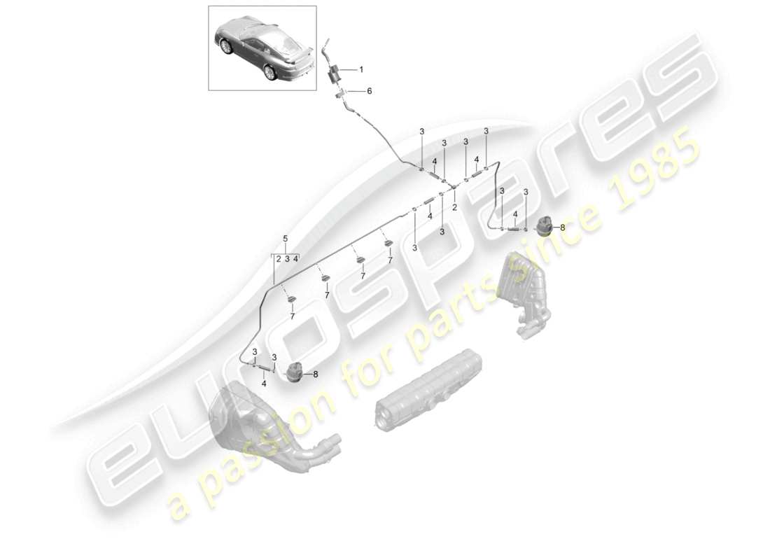 porsche 2021 (991-2 r/gt3/rs) diagrama de piezas del sistema de vacío del sistema de escape