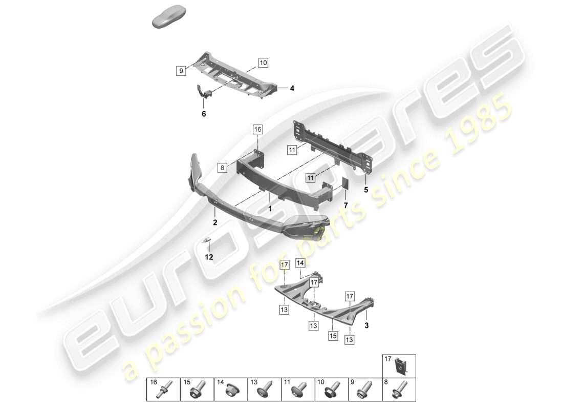 porsche 2025 (taycan 9j1-2) portaparachoques delantero refuerzo anticolisión diagrama de piezas taycan cross turismo