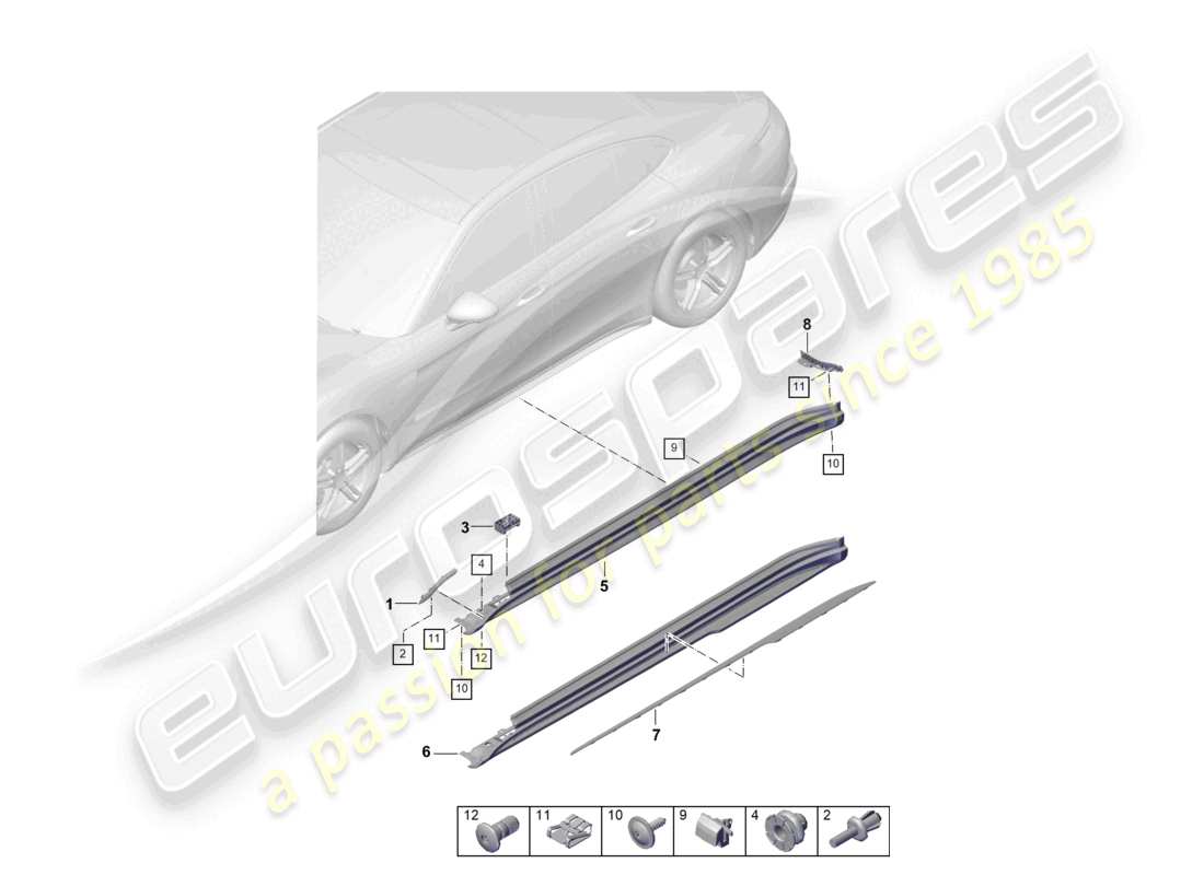 porsche 2024 (panamera 976) diagrama de piezas del guarnecido de los miembros laterales