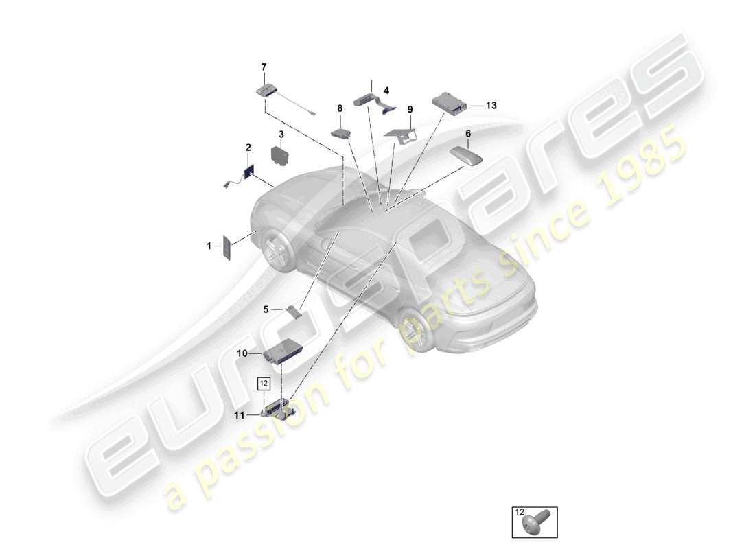 porsche 2024 (panamera 976) diagrama de la parte frontal de la antena