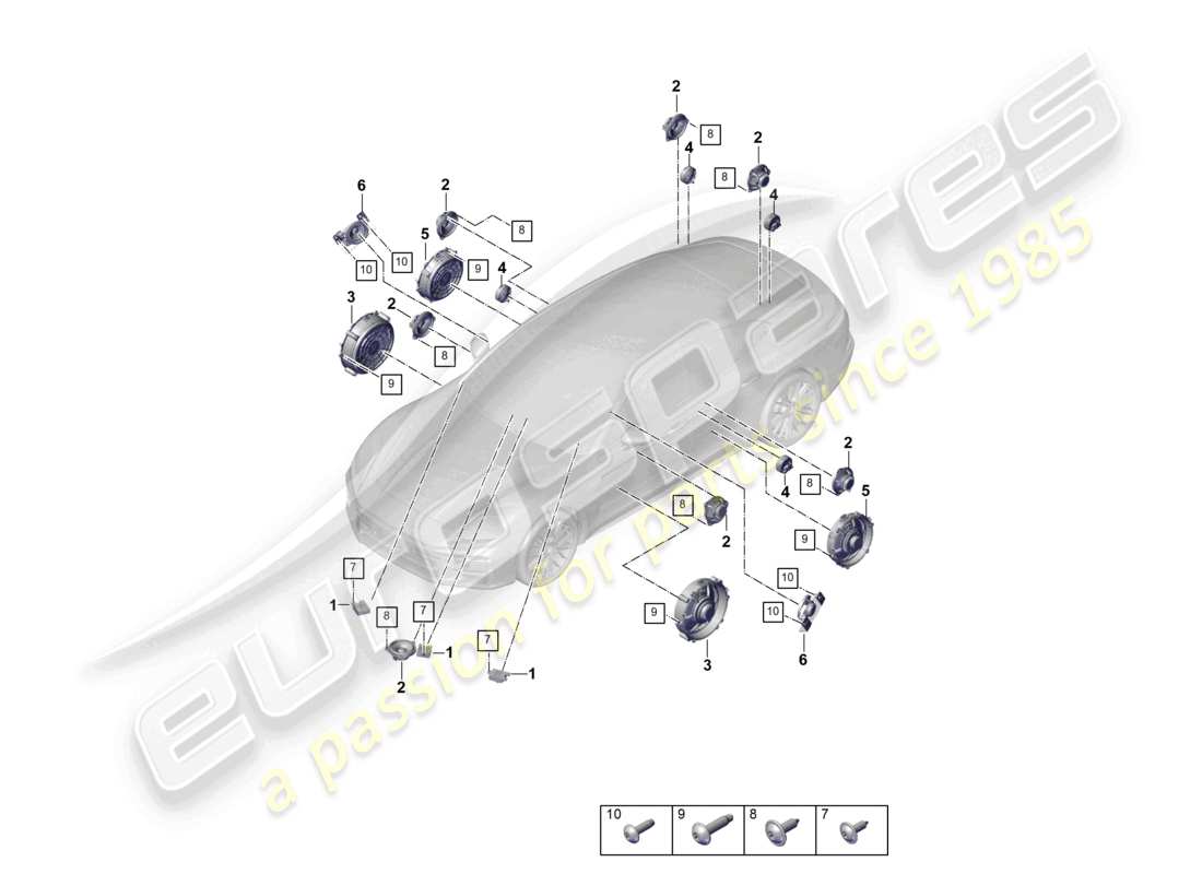 porsche 2024 (panamera 976) diagrama de piezas del sistema de sonido burmester con altavoces