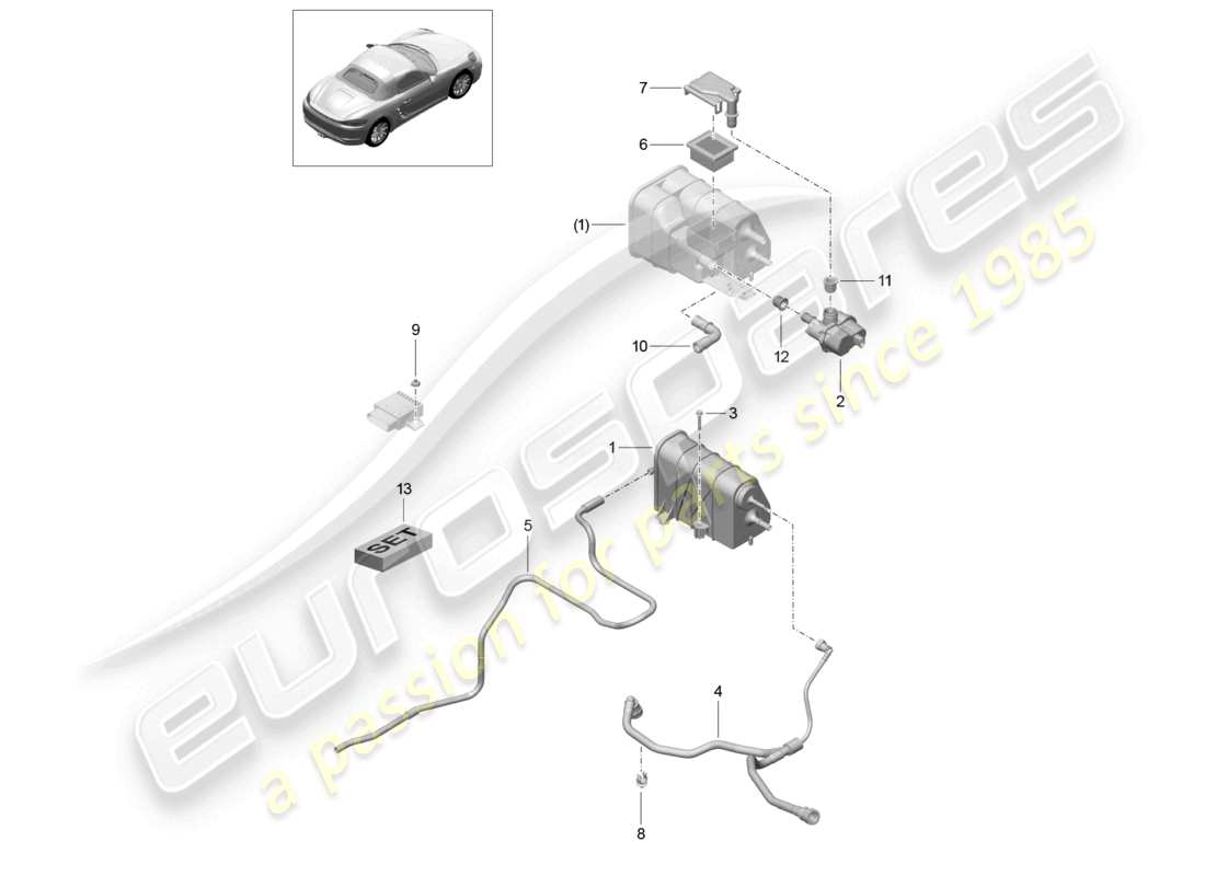 porsche 2024 (718 boxster) diagrama de piezas del recipiente de carbón activado