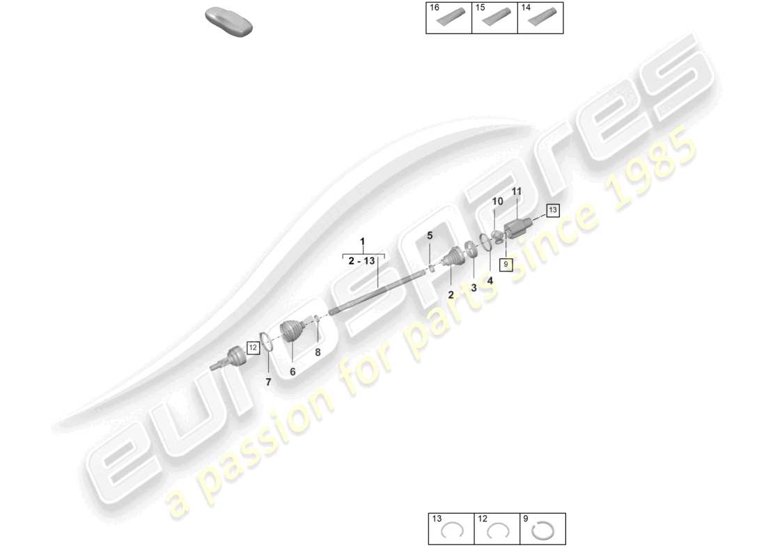 porsche 2026 (panamera 976) diagrama de piezas del eje delantero del eje de transmisión