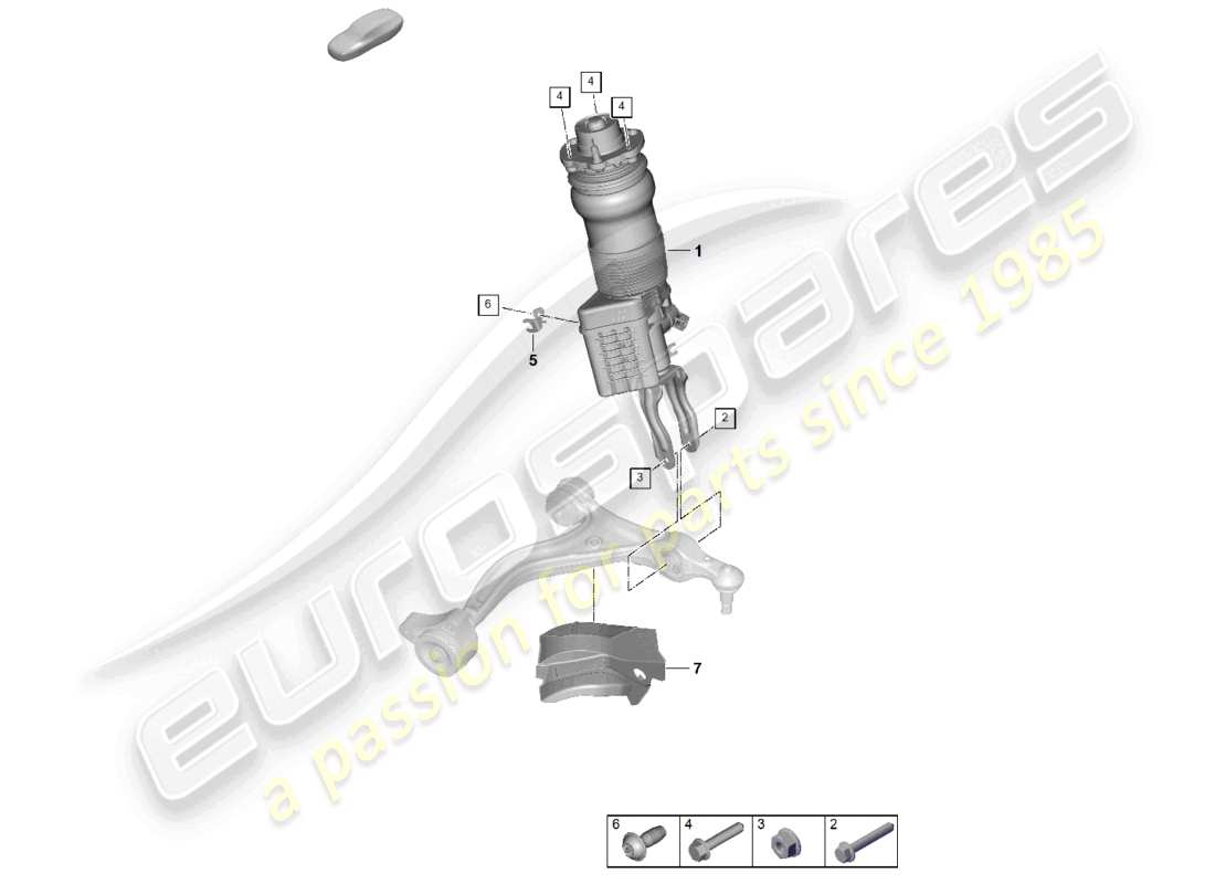 porsche 2026 (panamera 976) diagrama de piezas completo del puntal de suspensión de suspensión neumática
