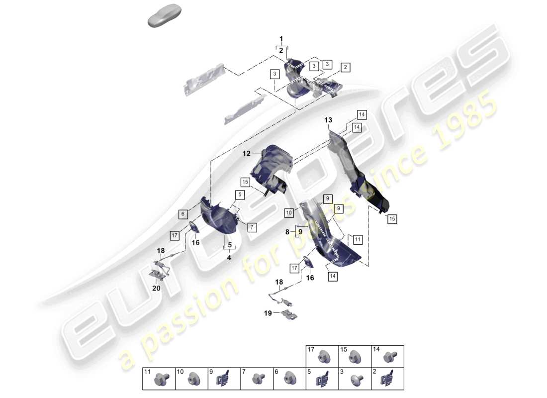 porsche 2026 (panamera 976) sistema de escape aislamiento térmico canal de guía de aire para vehículos con filtro de partículas de gasolina diagrama de piezas