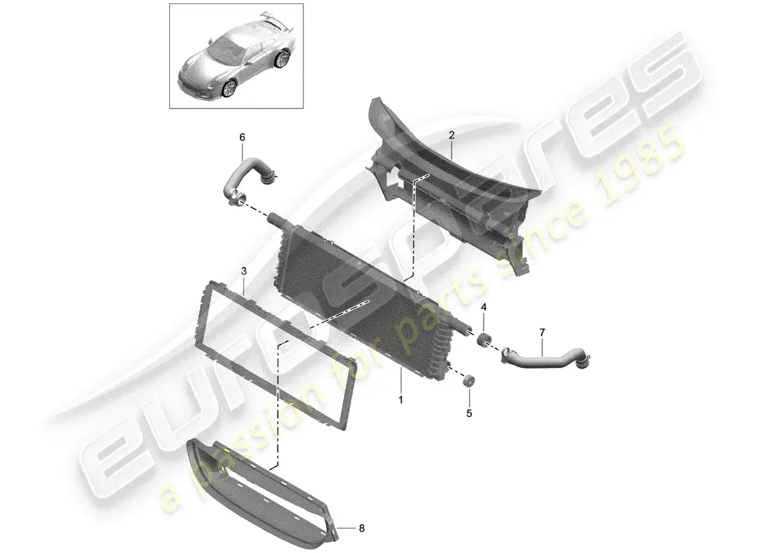 porsche 2014 (991-1 r/gt3/rs) radiador diagrama de piezas