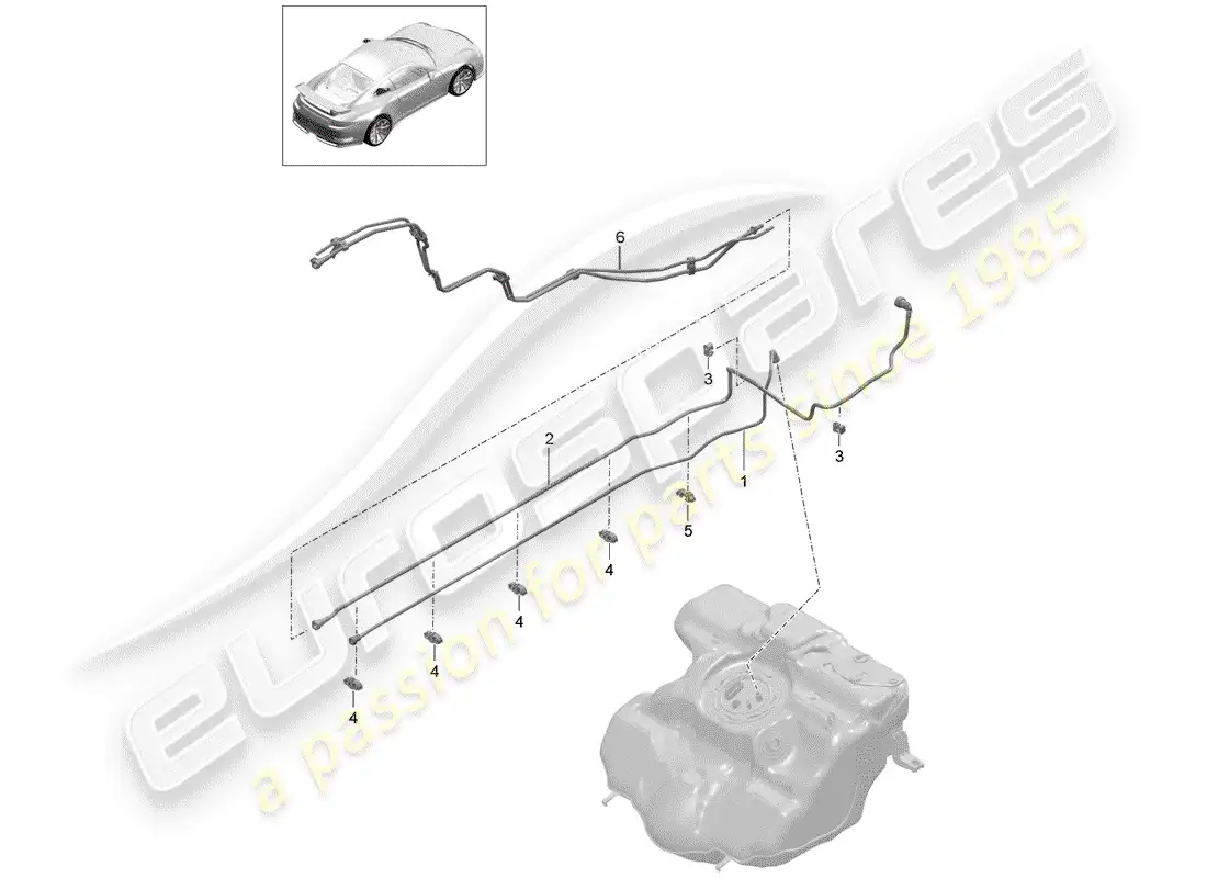 porsche 2014 (991-1 r/gt3/rs) línea de combustible diagrama de piezas