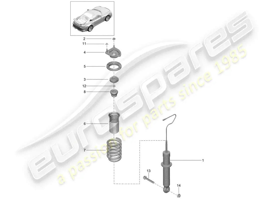 porsche 2014 (991-1 r/gt3/rs) amortiguador diagrama de piezas